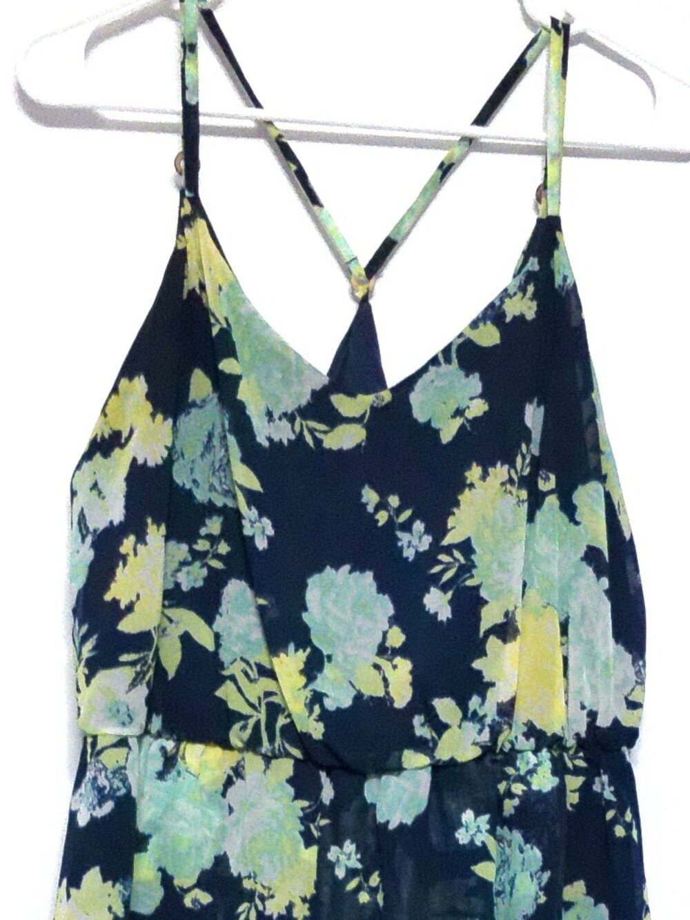 IZ Byer Women’s Large Midi Blue Floral Dress Strappy Sleeveless Flowy Lined